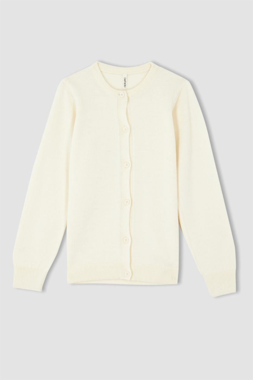 GIRLS & TEENS Beige Regular Fit Crew Neck Cardigan