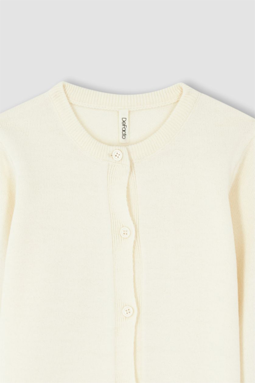 GIRLS & TEENS Beige Regular Fit Crew Neck Cardigan