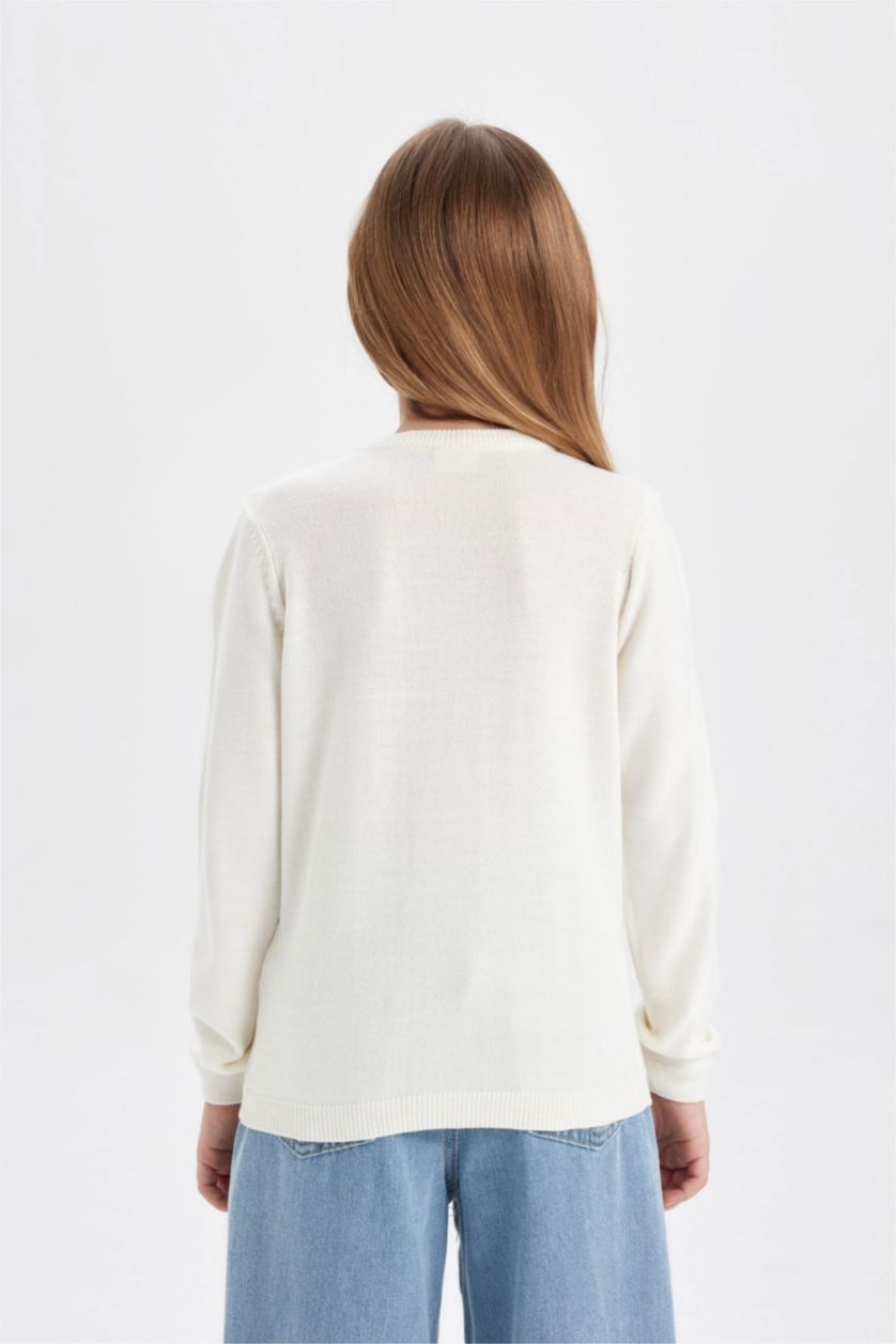 Девочки и подростки Бежевый Кардиган с круглым вырезом для девочек, Школьная коллекция