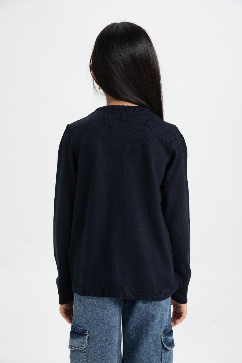 بناتي كحلي كارديجان بناتي قصة عادية برقبة مستديرة