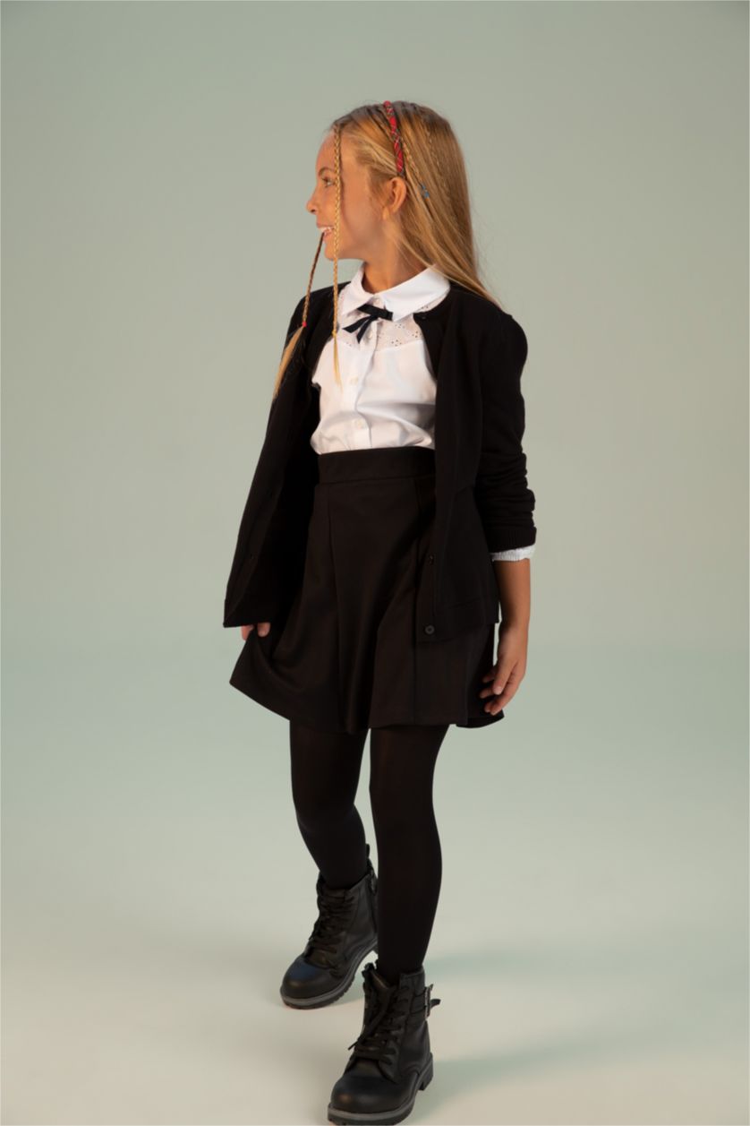 Kız Çocuk - Genç Kız Siyah Kız Çocuk Relax Fit Okula Dönüş Örme Pileli Etek