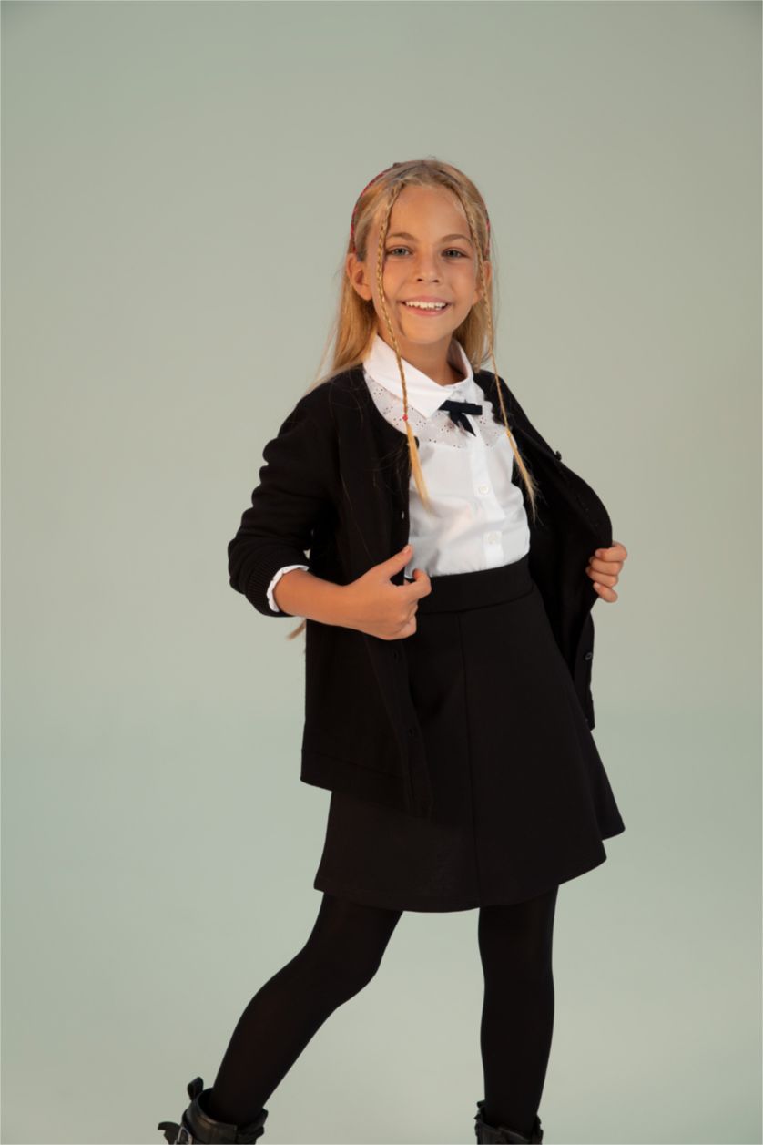 Kız Çocuk - Genç Kız Siyah Kız Çocuk Relax Fit Okula Dönüş Örme Pileli Etek