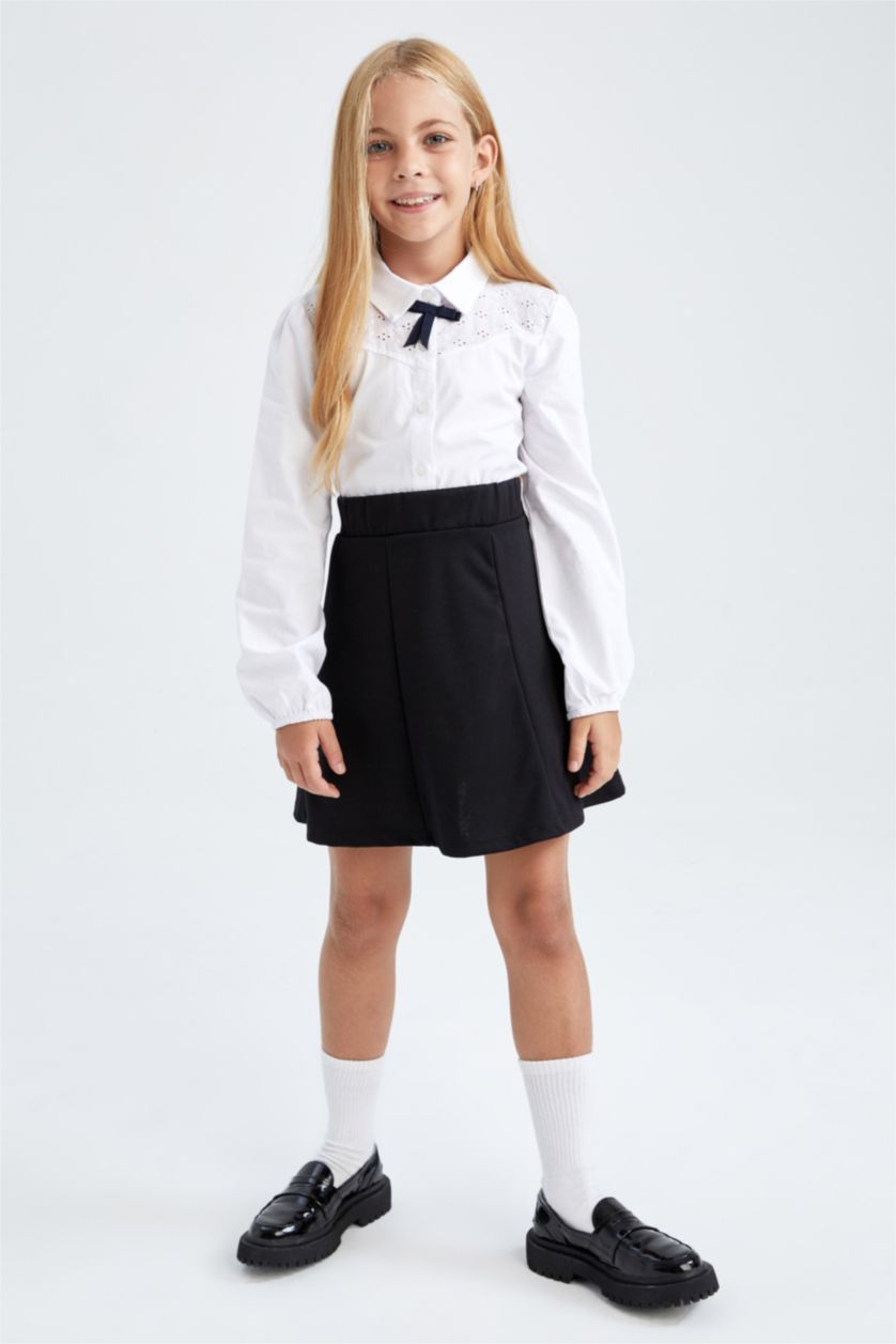 Kız Çocuk - Genç Kız Siyah Kız Çocuk Relax Fit Okula Dönüş Örme Pileli Etek