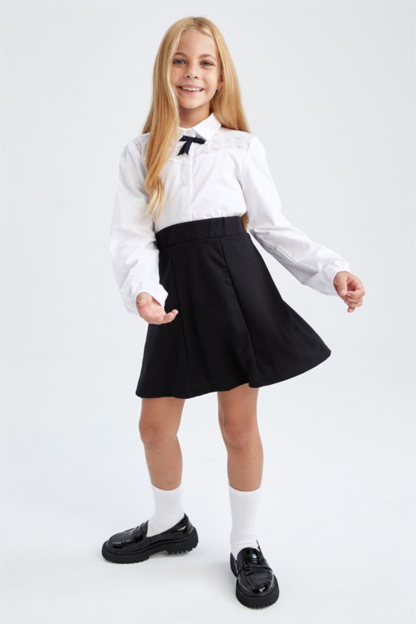 Kız Çocuk - Genç Kız Siyah Kız Çocuk Relax Fit Okula Dönüş Örme Pileli Etek