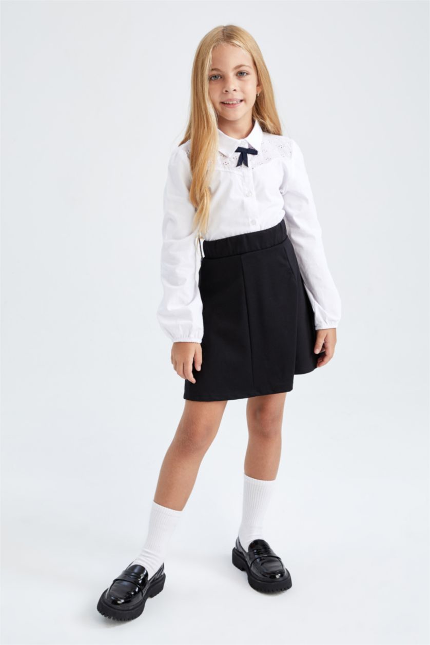 Kız Çocuk - Genç Kız Siyah Kız Çocuk Relax Fit Okula Dönüş Örme Pileli Etek
