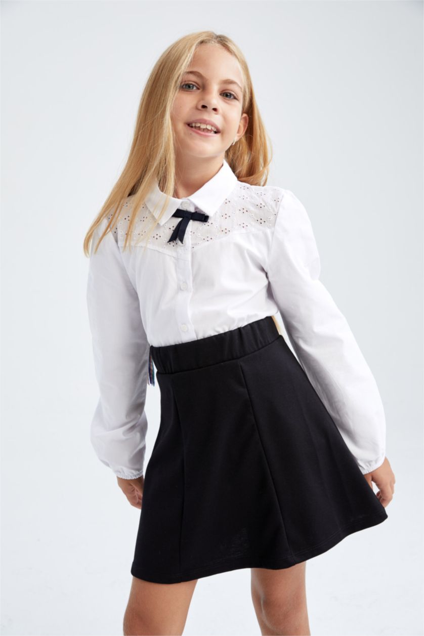 Kız Çocuk - Genç Kız Siyah Kız Çocuk Relax Fit Okula Dönüş Örme Pileli Etek