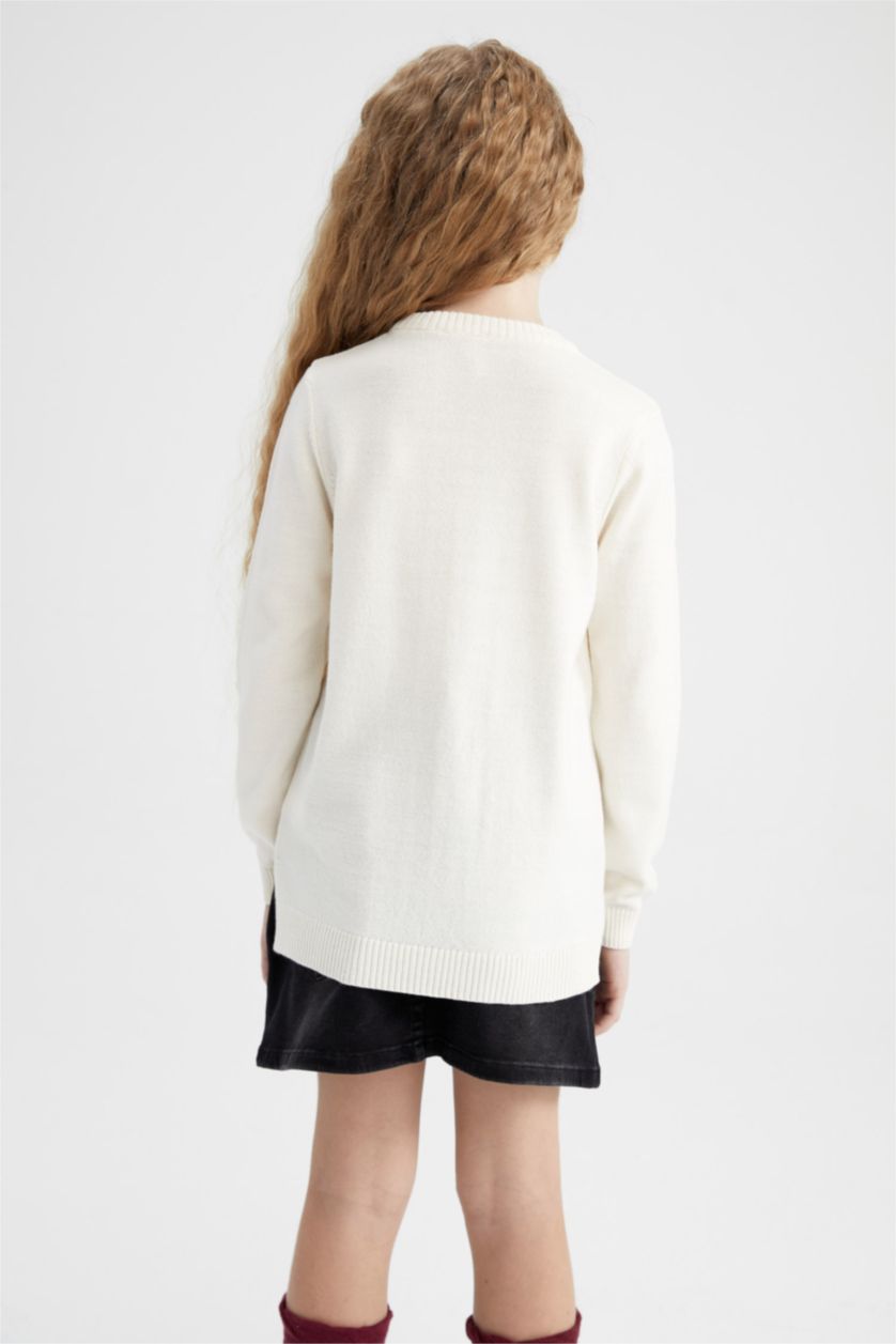 Kız Çocuk - Genç Kız Bej Kız Çocuk Beyaz Bisiklet Yaka Ekstra Yumuşak Okul Kazağı