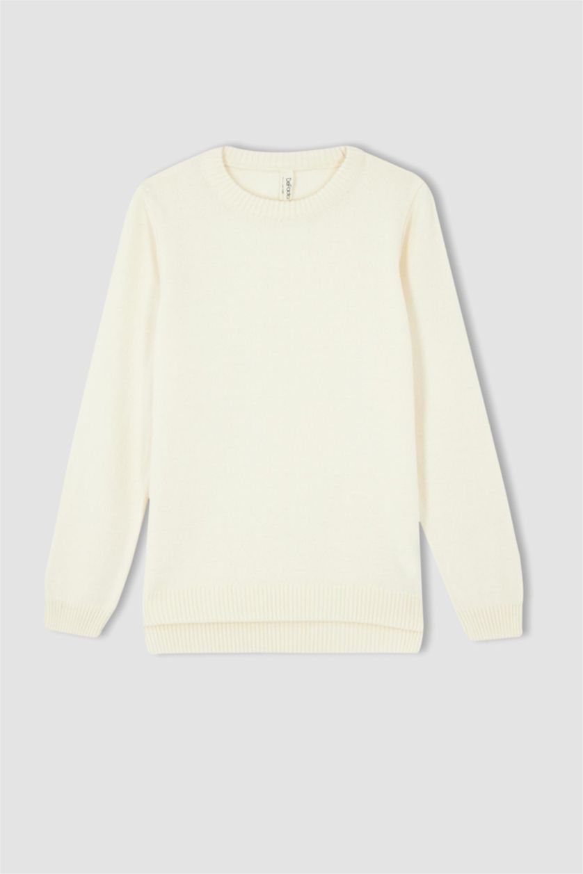 Kız Çocuk - Genç Kız Bej Kız Çocuk Beyaz Bisiklet Yaka Ekstra Yumuşak Okul Kazağı