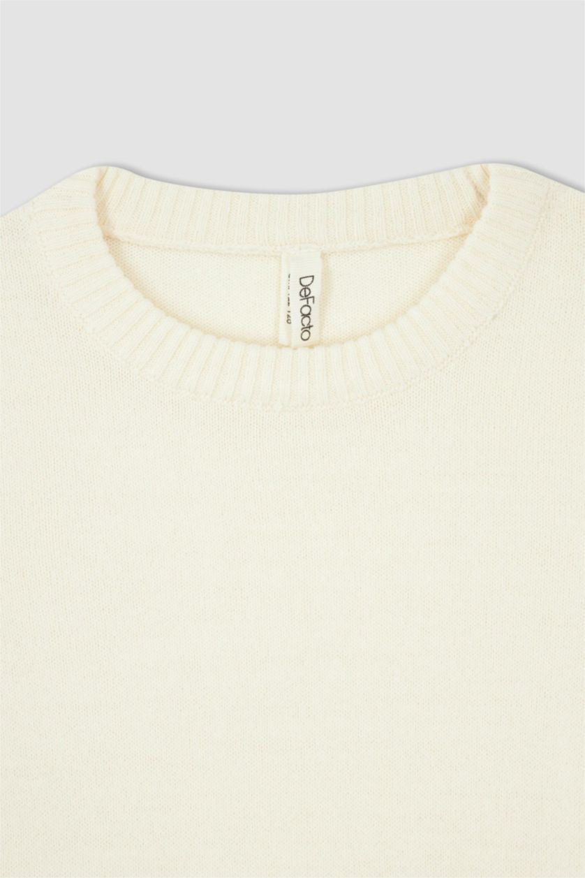 Kız Çocuk - Genç Kız Bej Kız Çocuk Beyaz Bisiklet Yaka Ekstra Yumuşak Okul Kazağı