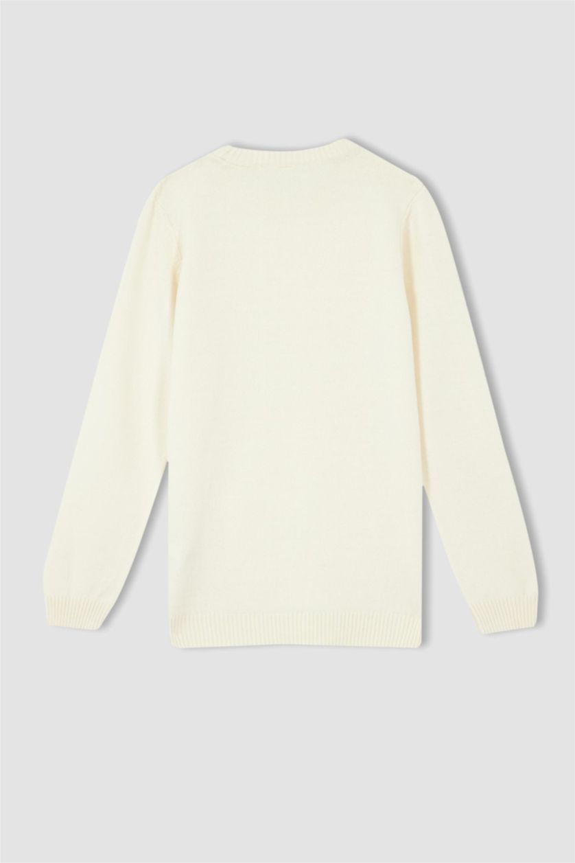 Kız Çocuk - Genç Kız Bej Kız Çocuk Beyaz Bisiklet Yaka Ekstra Yumuşak Okul Kazağı