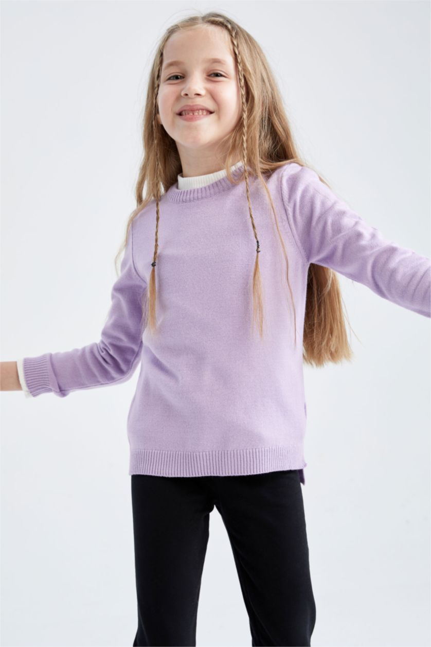 Kız Çocuk - Genç Kız Açık Lila Kız Çocuk Bisiklet Yaka Ekstra Yumuşak Kazak