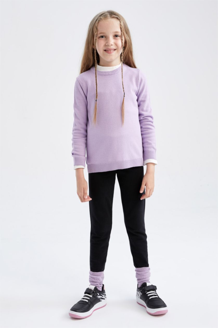 Kız Çocuk - Genç Kız Açık Lila Kız Çocuk Bisiklet Yaka Ekstra Yumuşak Kazak