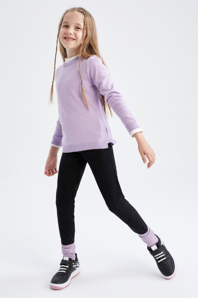 Kız Çocuk - Genç Kız Açık Lila Kız Çocuk Bisiklet Yaka Ekstra Yumuşak Kazak
