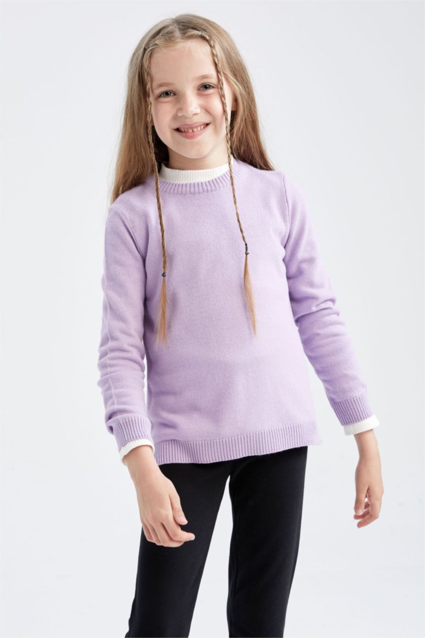 Kız Çocuk - Genç Kız Açık Lila Kız Çocuk Bisiklet Yaka Ekstra Yumuşak Kazak