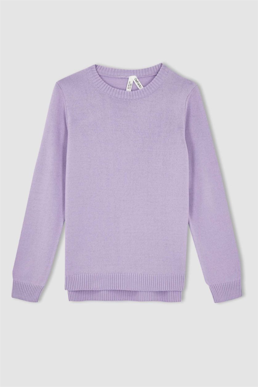 Kız Çocuk - Genç Kız Açık Lila Kız Çocuk Bisiklet Yaka Ekstra Yumuşak Kazak