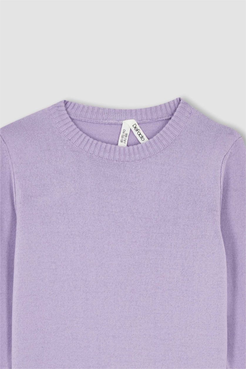 Kız Çocuk - Genç Kız Açık Lila Kız Çocuk Bisiklet Yaka Ekstra Yumuşak Kazak