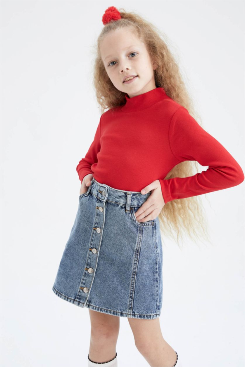 Kız Çocuk - Genç Kız Kırmızı Kız Çocuk Bisiklet Yaka Ekstra Yumuşak Kazak