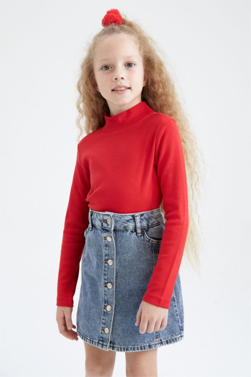 Kız Çocuk - Genç Kız Kırmızı Kız Çocuk Bisiklet Yaka Ekstra Yumuşak Kazak