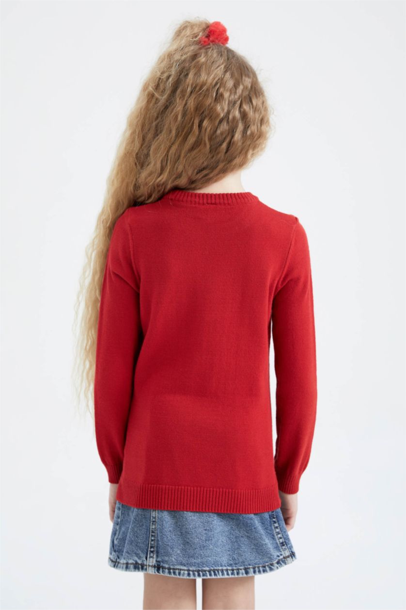 Kız Çocuk - Genç Kız Kırmızı Kız Çocuk Bisiklet Yaka Ekstra Yumuşak Kazak