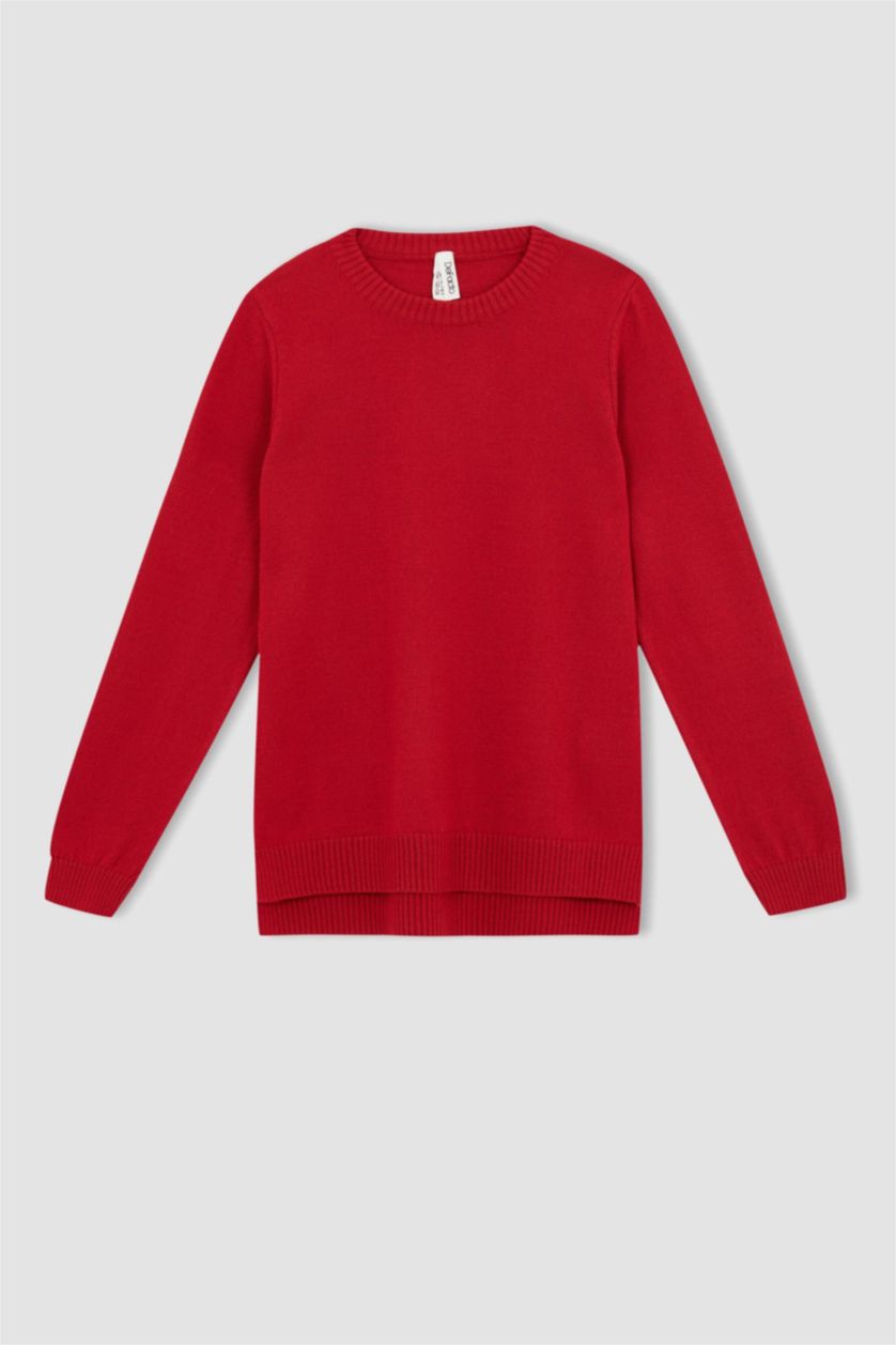 Kız Çocuk - Genç Kız Kırmızı Kız Çocuk Bisiklet Yaka Ekstra Yumuşak Kazak