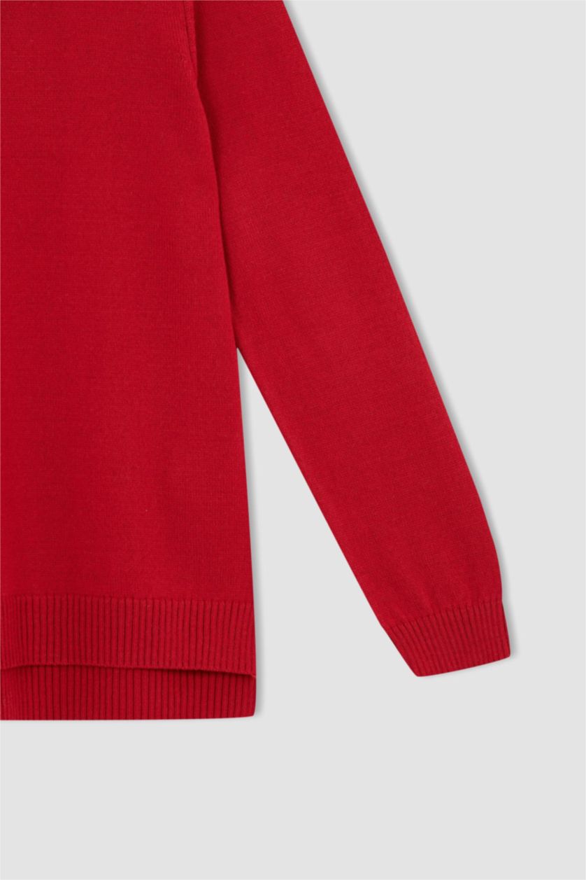 Kız Çocuk - Genç Kız Kırmızı Kız Çocuk Bisiklet Yaka Ekstra Yumuşak Kazak