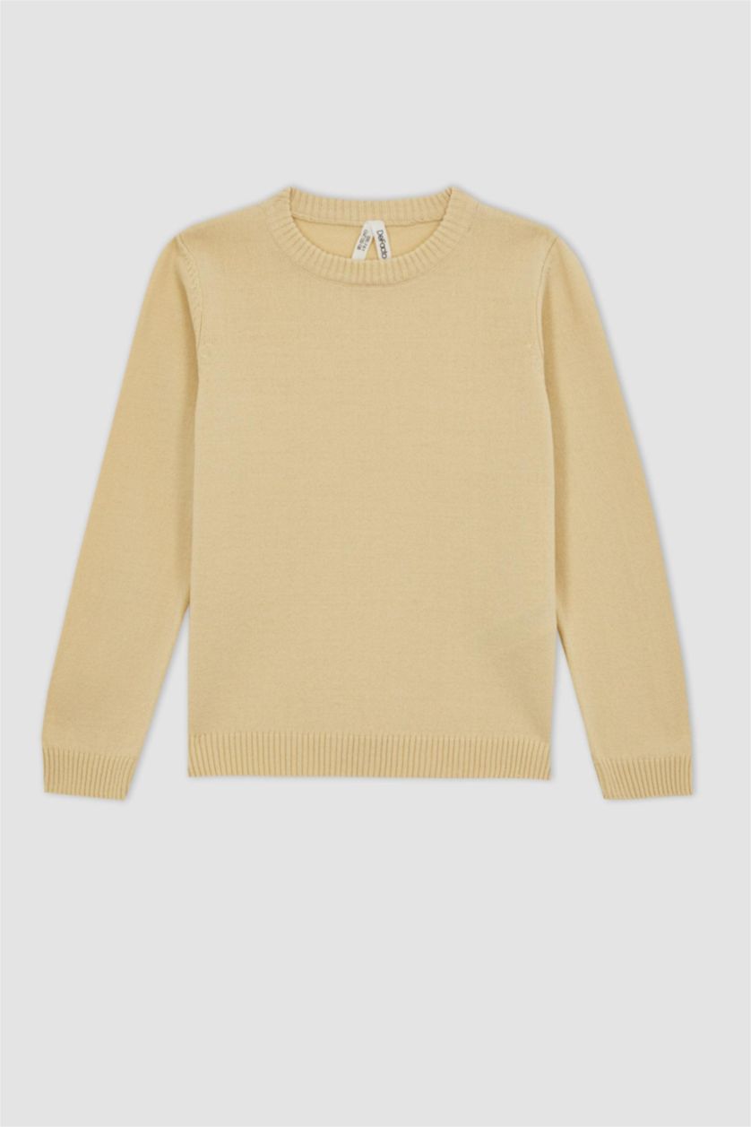 بنات بيج فاتح بلوفر بناتي قصة عادية بياقة مستديرة