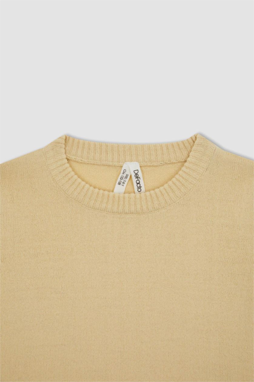 بنات بيج فاتح بلوفر بناتي قصة عادية بياقة مستديرة