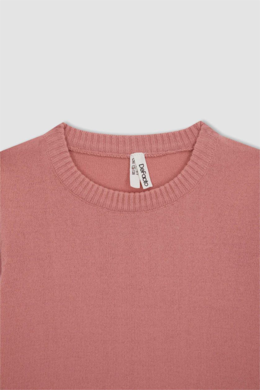 Девочки и подростки Розовый Пуловер стандартного кроя с круглым вырезом для девочек
