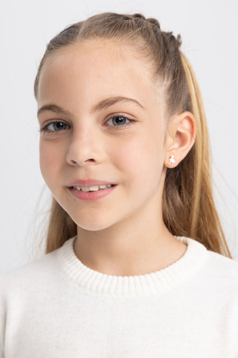 GIRLS & TEENS Ecru Girl Regular Fit Crew Neck Pullover