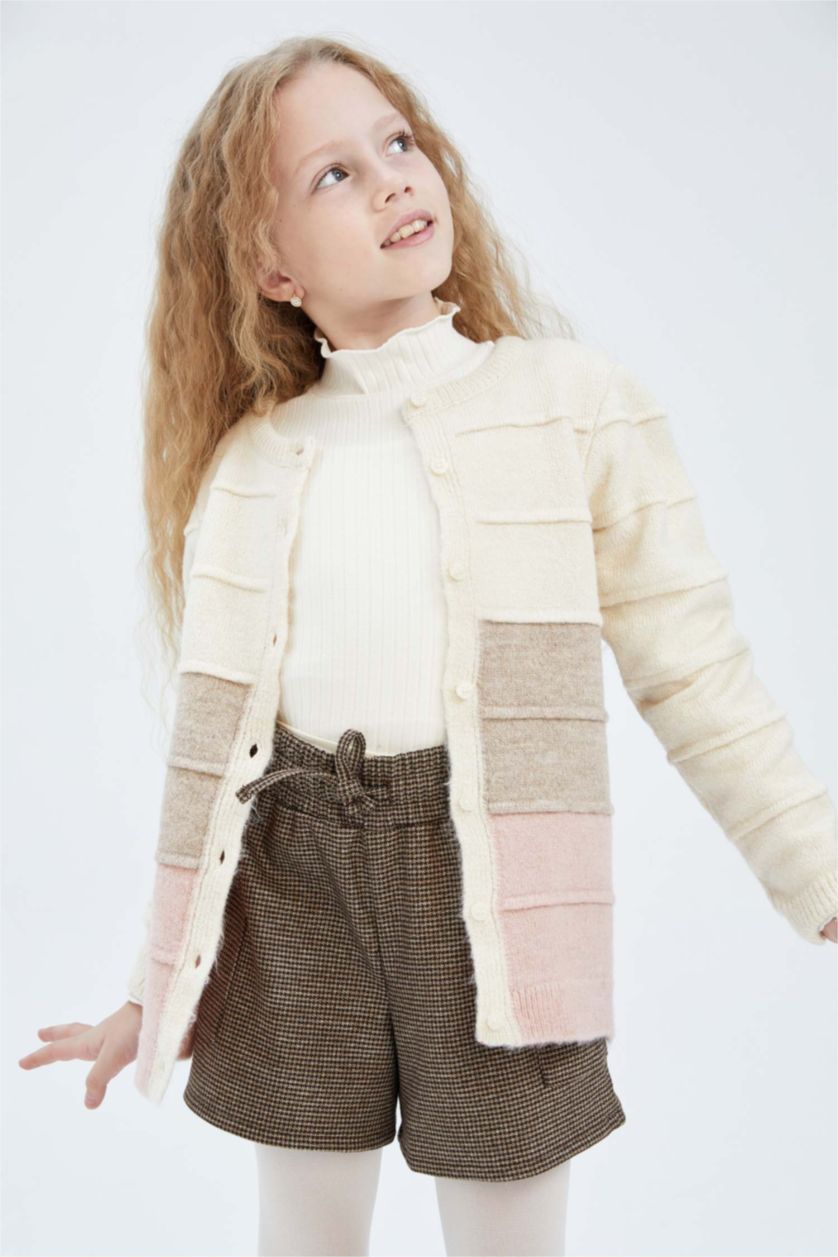 Kız Çocuk - Genç Kız Koyu Pembe Kız Çocuk Regular Fit Bisiklet Yaka Triko Hırka