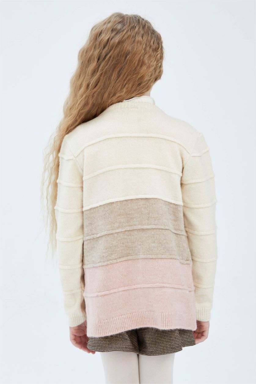 Kız Çocuk - Genç Kız Koyu Pembe Kız Çocuk Regular Fit Bisiklet Yaka Triko Hırka