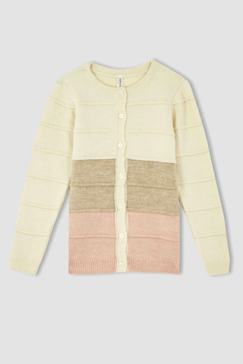 Kız Çocuk - Genç Kız Koyu Pembe Kız Çocuk Regular Fit Bisiklet Yaka Triko Hırka