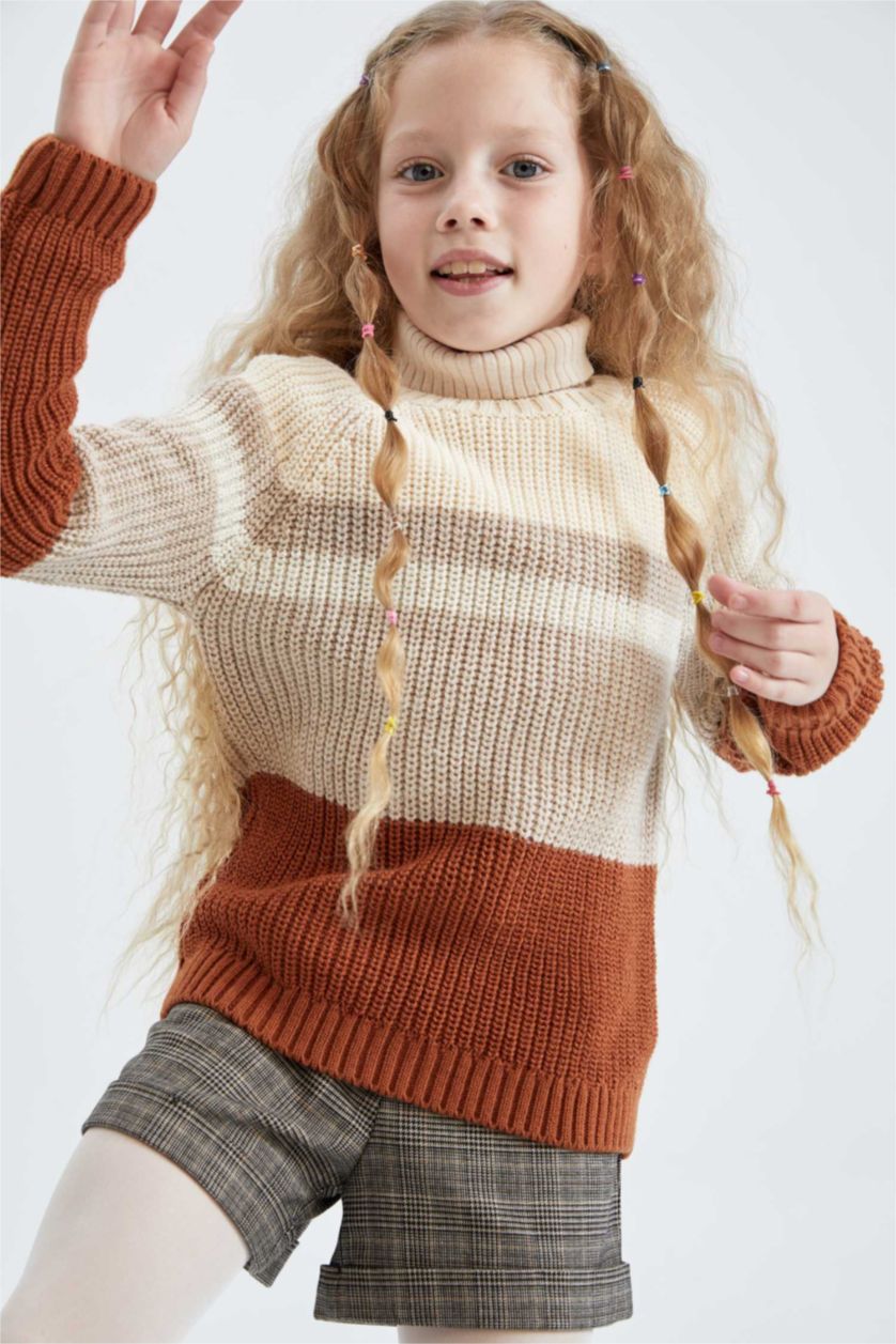 FILLES Orange Pull Tricot Col rond Fille