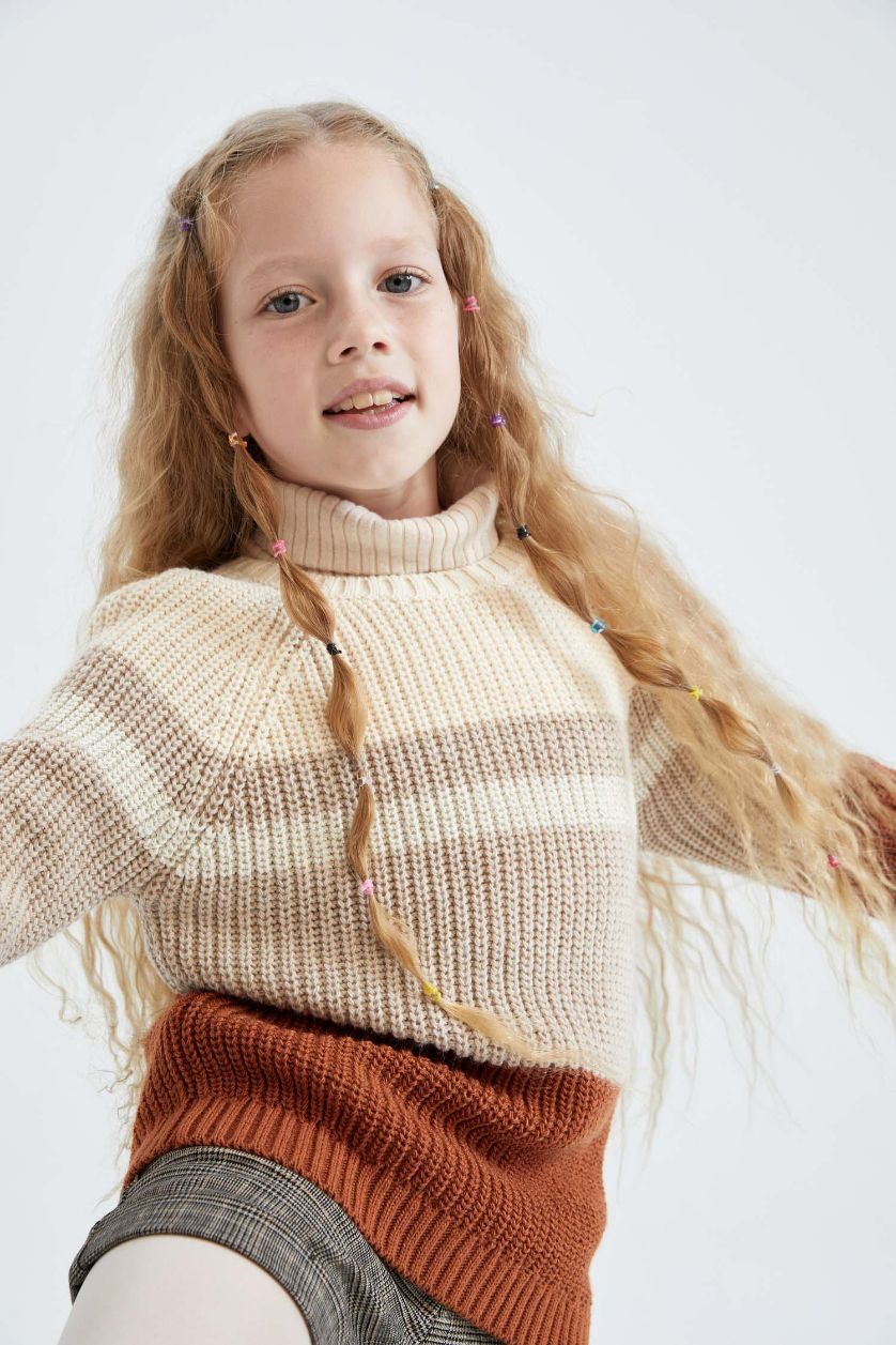 FILLES Orange Pull Tricot Col rond Fille