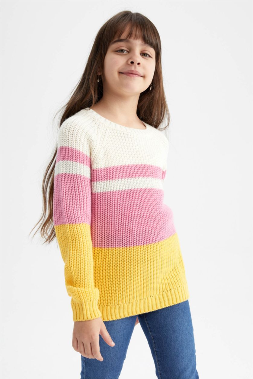 FILLES Jaune Pull Tricot Col rond Fille