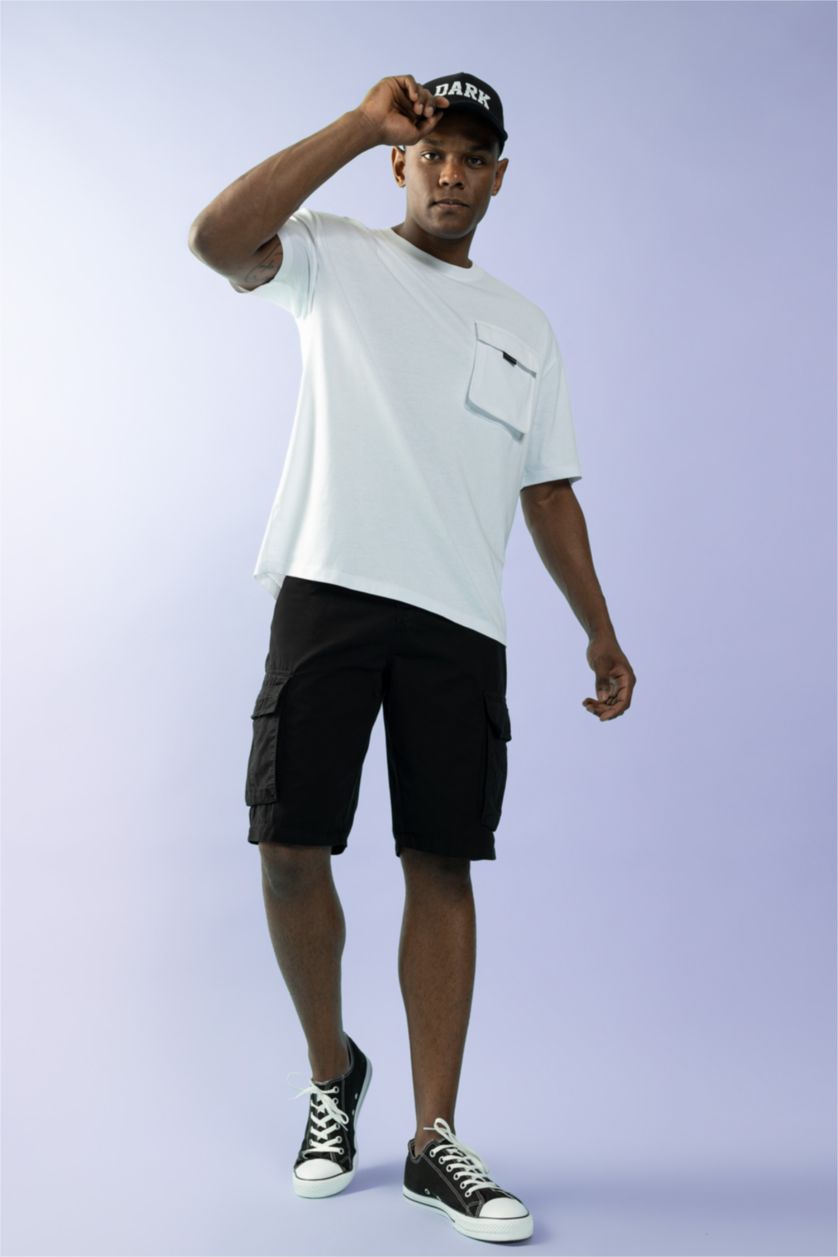 Мужчины Черный Бермуды карго стандартного кроя