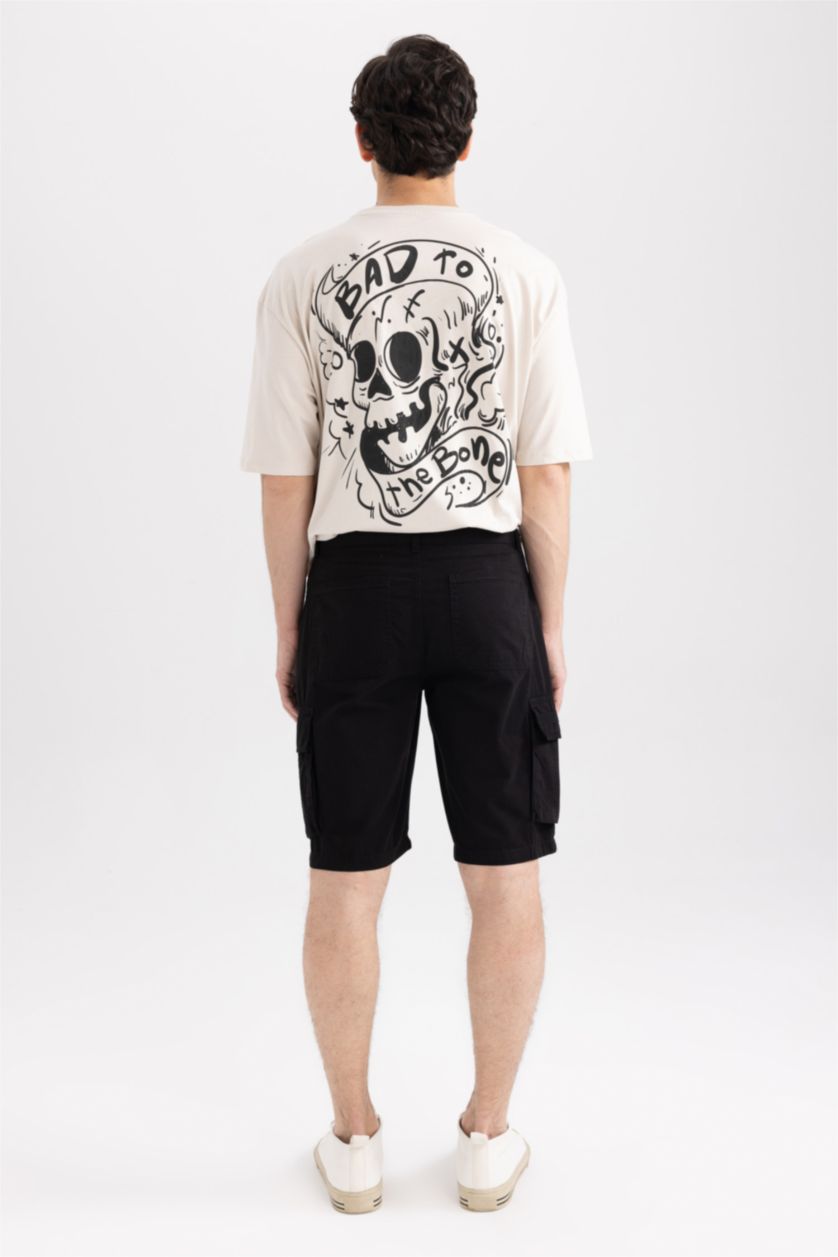 Мужчины Черный Бермуды карго стандартного кроя