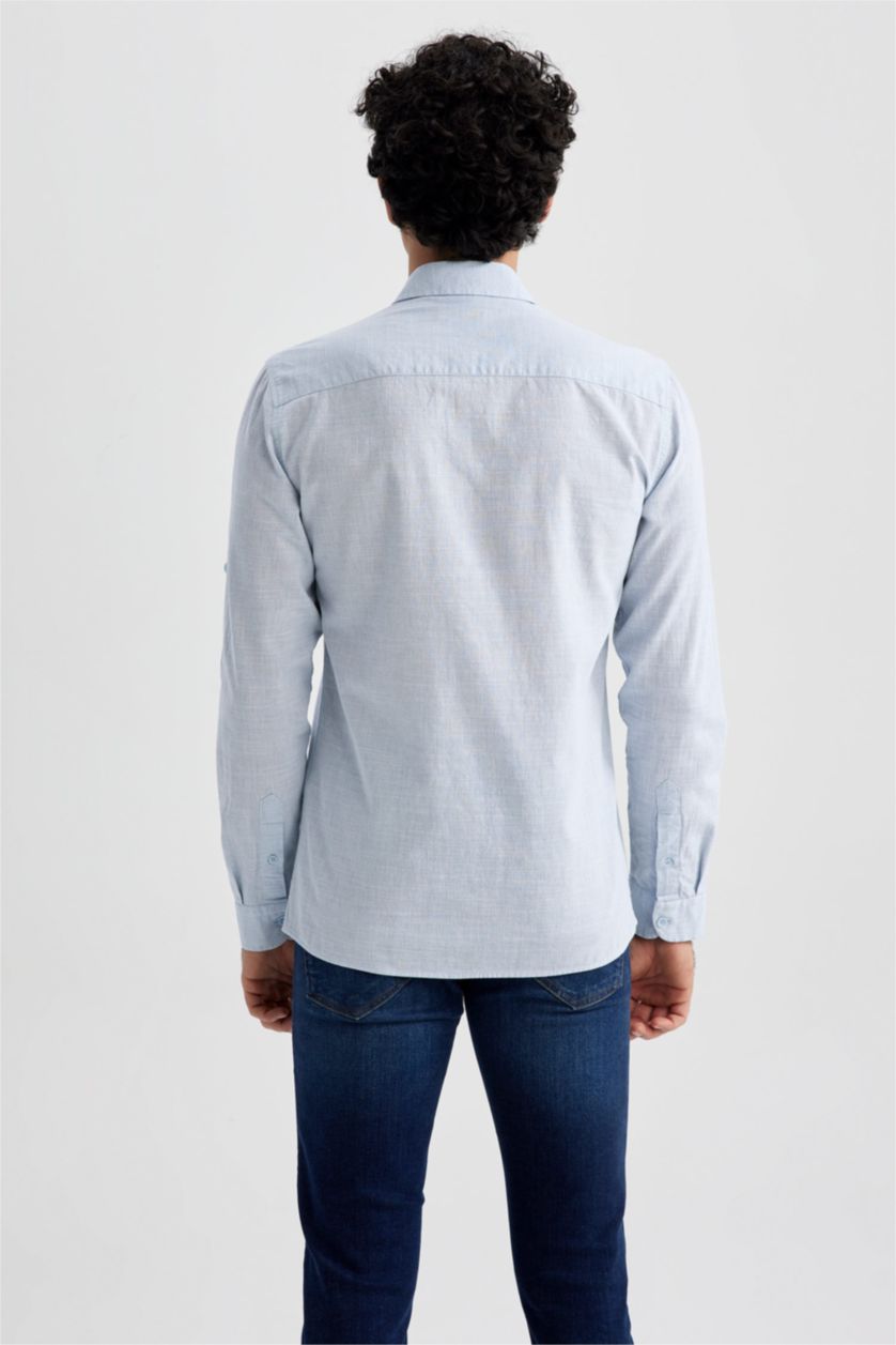 رجال أزرق قميص بقصة ضيقة من البوبلين بأكمام طويلة