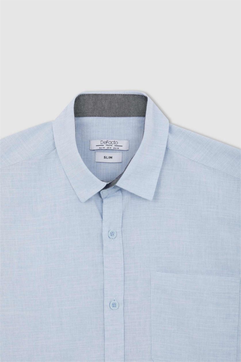 رجال أزرق قميص بقصة ضيقة من البوبلين بأكمام طويلة