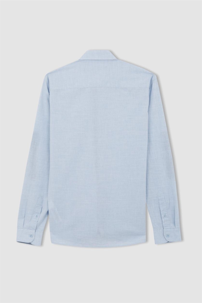 رجال أزرق قميص بقصة ضيقة من البوبلين بأكمام طويلة
