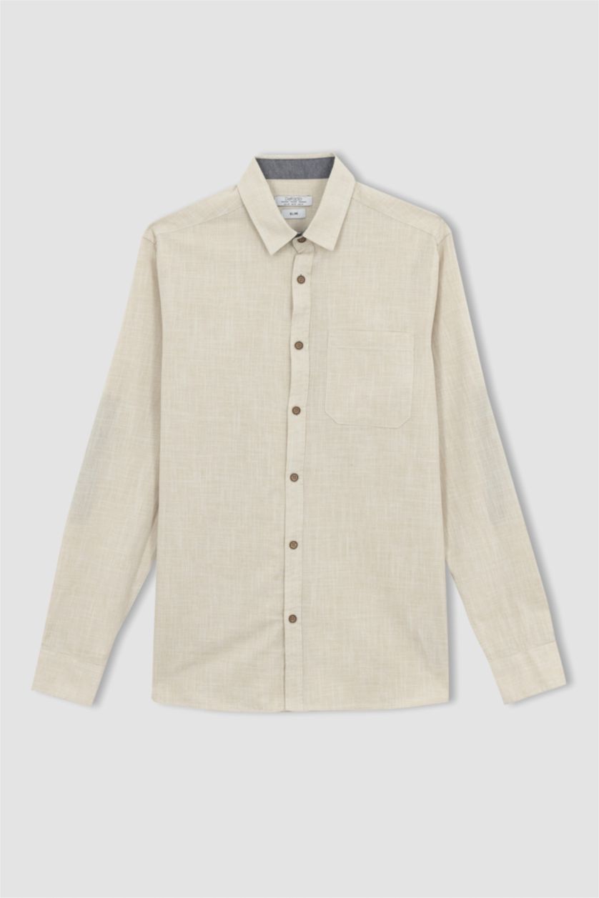 Мужчины Бежевый Базовая рубашка приталенного кроя