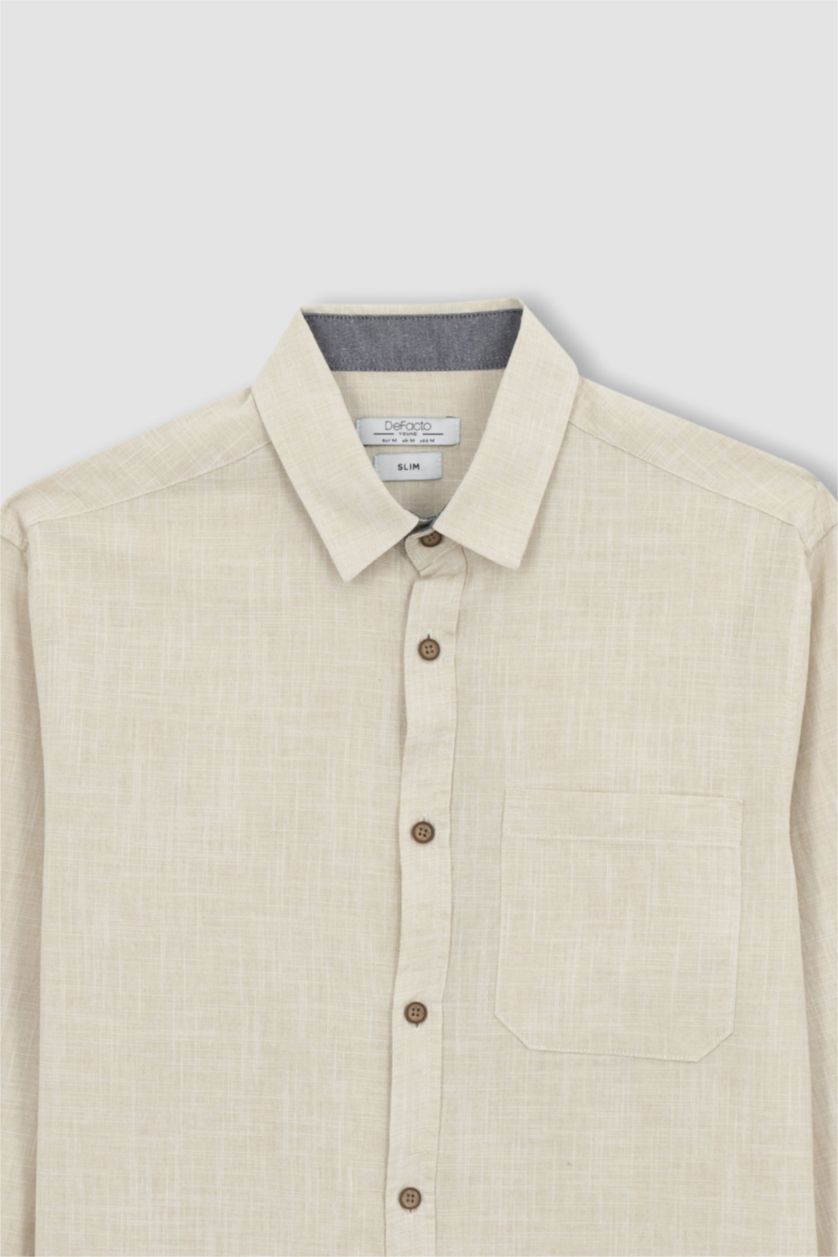 Мужчины Бежевый Базовая рубашка приталенного кроя