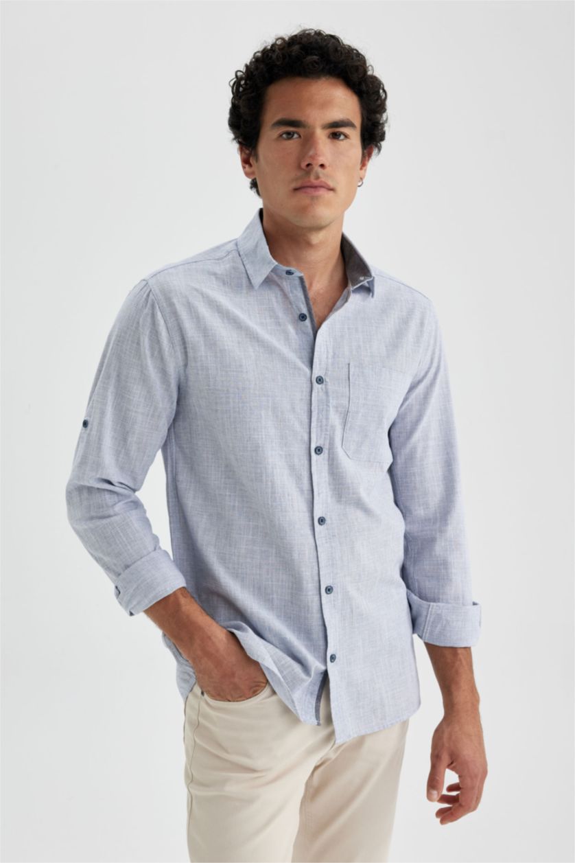 رجال نيلي Slim Fit Poplin Long Sleeve Shirt