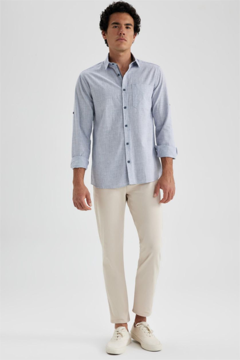 رجال نيلي Slim Fit Poplin Long Sleeve Shirt
