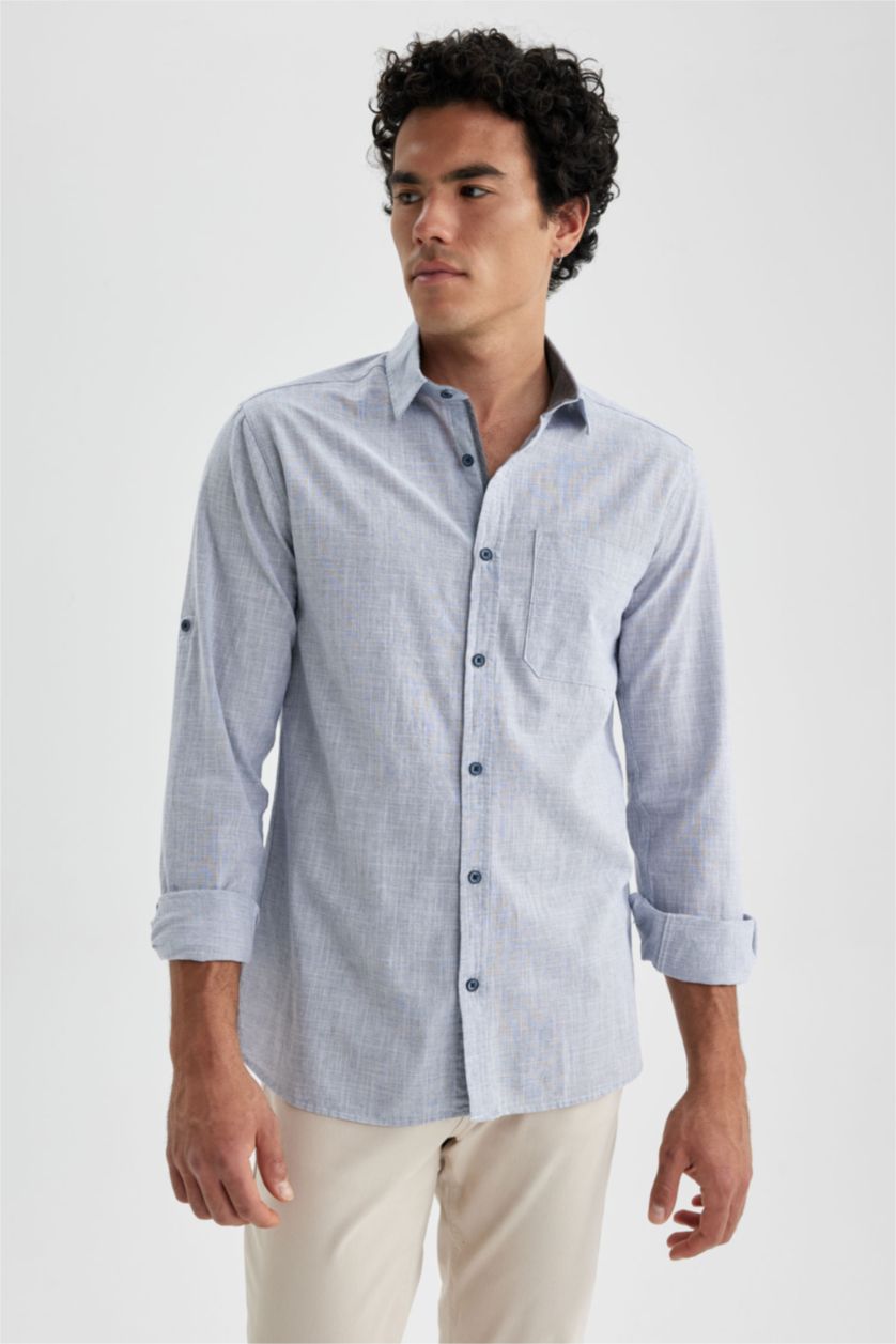رجال نيلي Slim Fit Poplin Long Sleeve Shirt