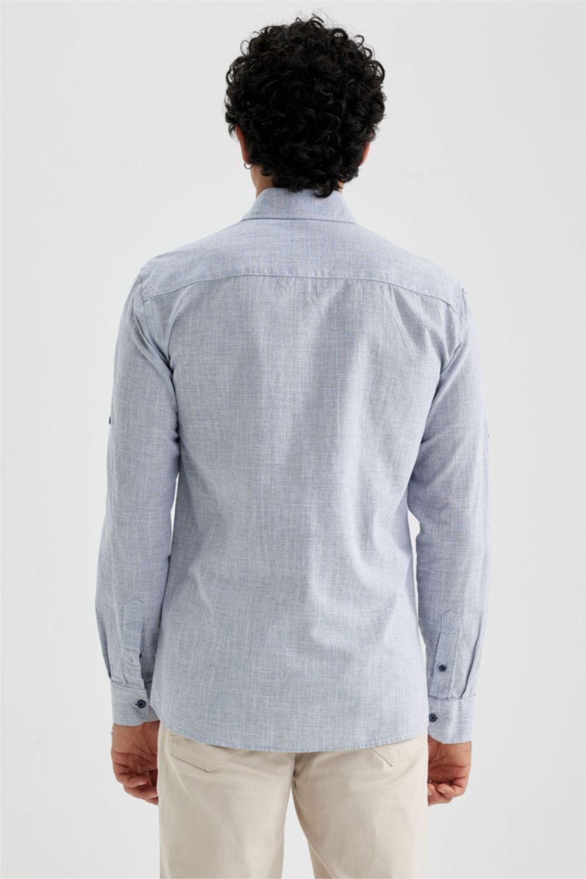 رجال نيلي Slim Fit Poplin Long Sleeve Shirt