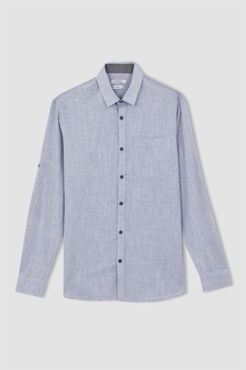 رجال نيلي Slim Fit Poplin Long Sleeve Shirt
