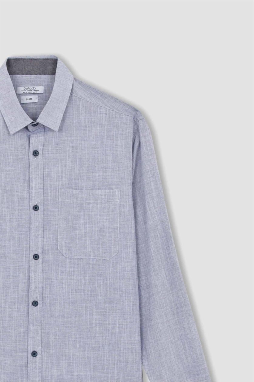 رجال نيلي Slim Fit Poplin Long Sleeve Shirt