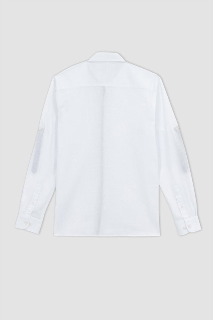 MAN White Slim Fit Polo Collar Poplin Long Sleeve Shirt