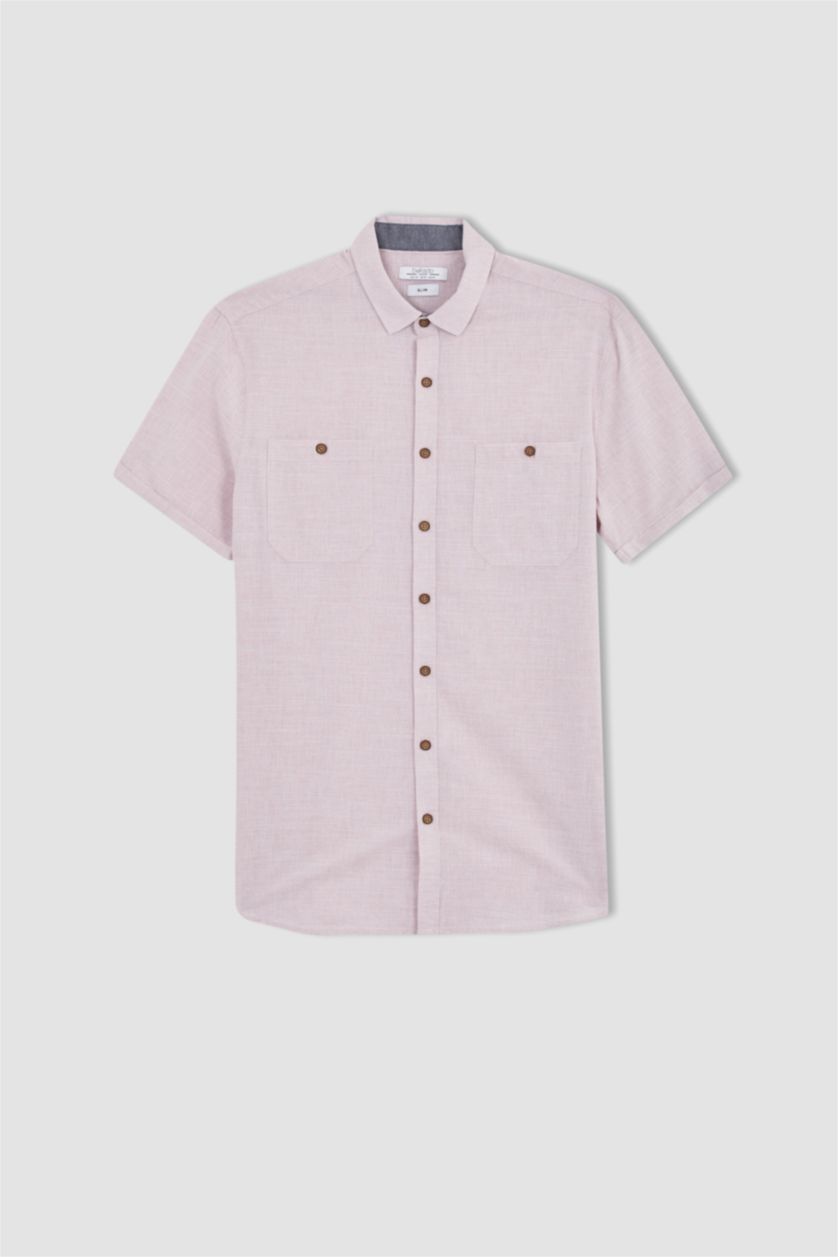 رجالي وردي قميص بوبلين كتان سليم فيت